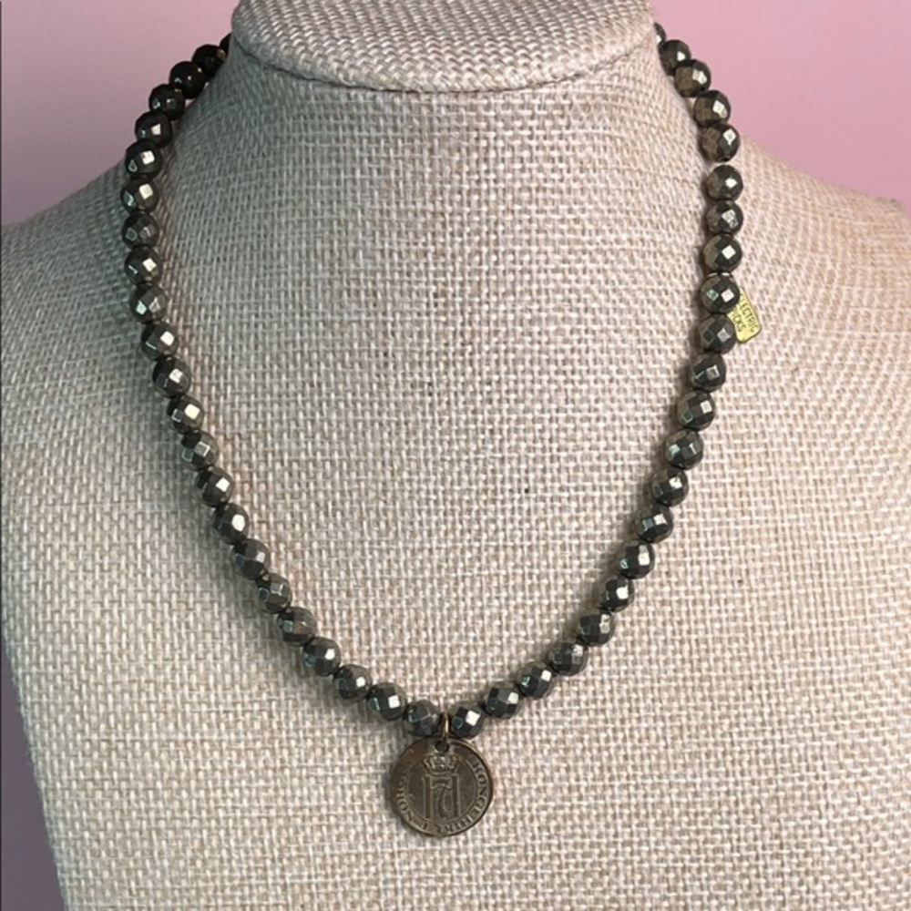 Electric Pick Metallic Beaded Necklace with Coin Charm